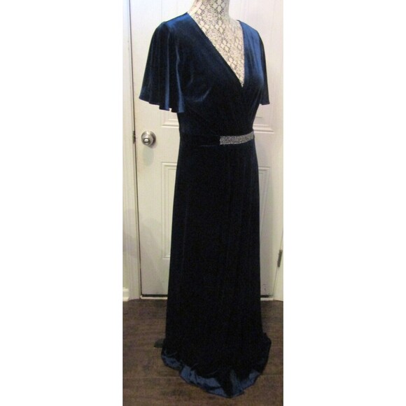 S.L. Fashions NWT Long Flutter Sleeve V Neck Dress Beaded Waist Womens Size 8 - Picture 7 of 10